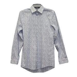 J Ferrar Mens Small PolyCotton Slim Stretch Floral Long Sleeve Button Up Shirt